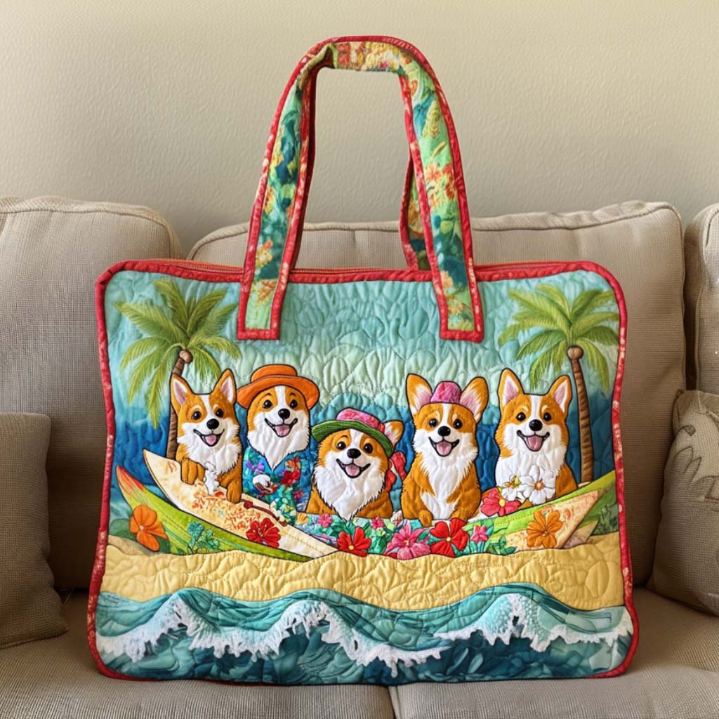 Corgi Sunset Trail Quilted Tote Bag Top Design Tote Bag Cool Beach Gifts