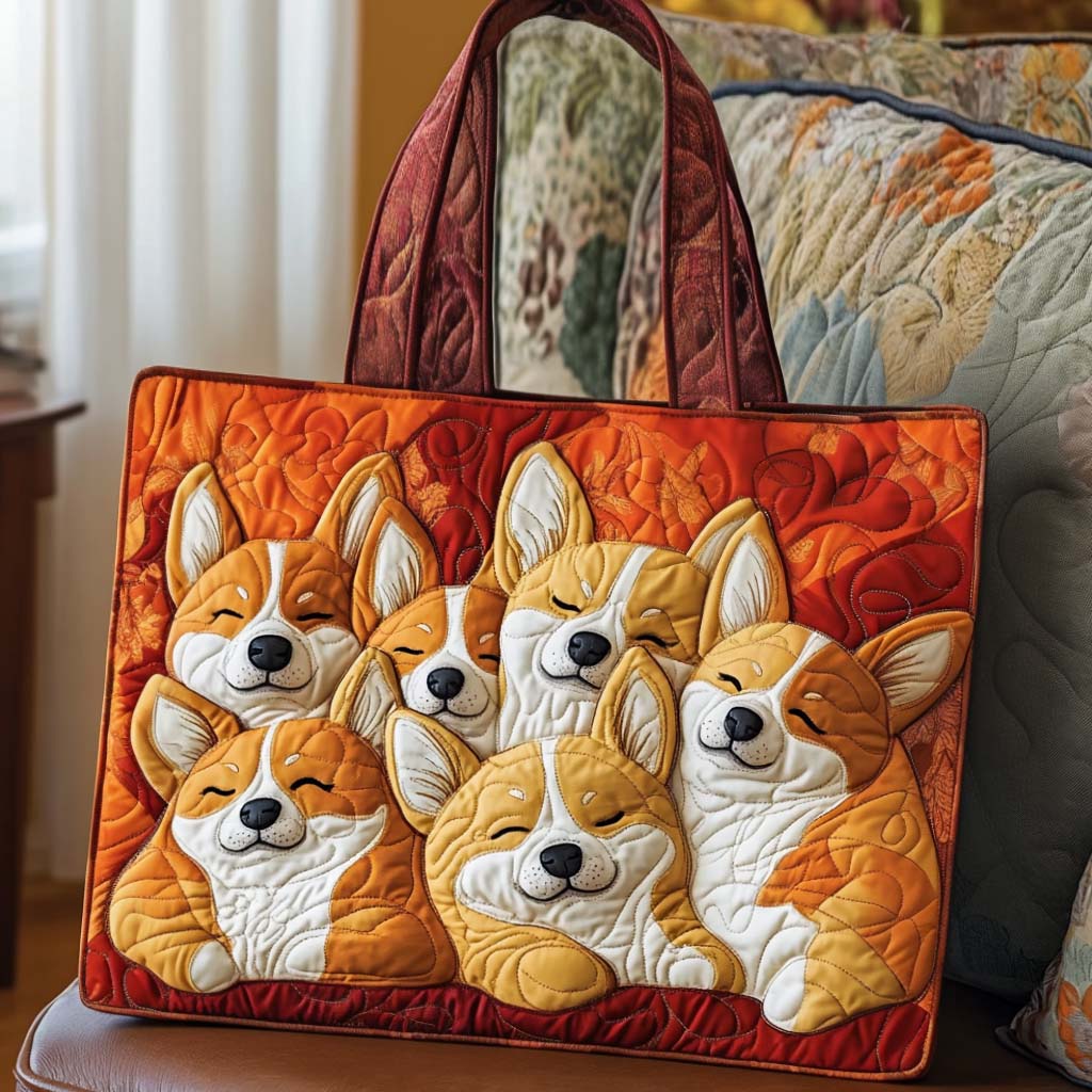 Corgi Wonderland Quilted Tote Bag Best Quality Tote Bags Beach Gifts For Friend