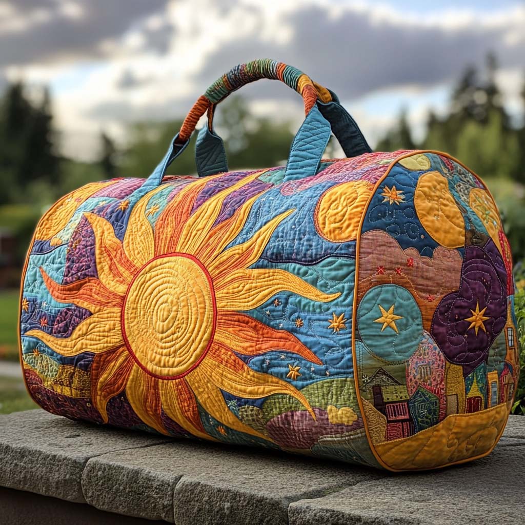 Cosmic Sun Quilted Duffle Bag Cool Duffle Bags For Women Birthday Presents For Hippies
