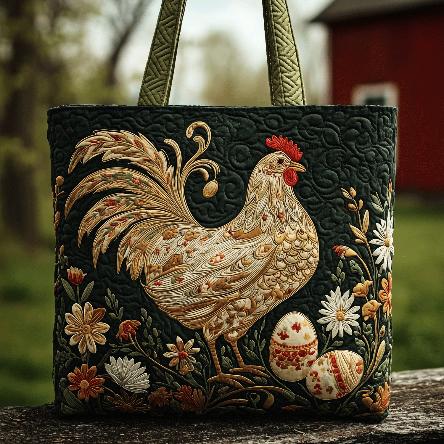 Country Eggscape Quilted Tote Bag Handbags Gifts For People With Chickens