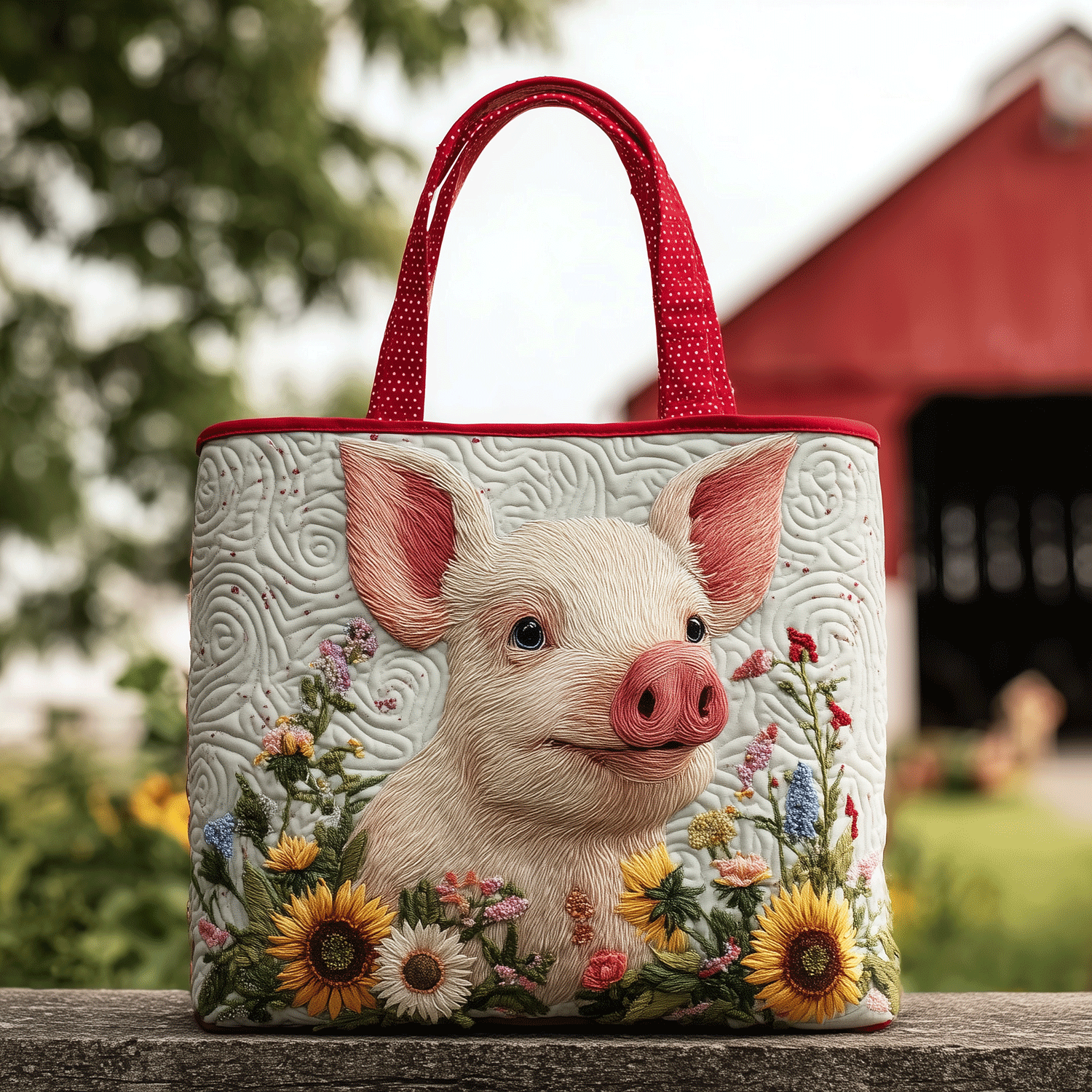 Country Pig Quilted Tote Bag High Quality Totes Cute Gifts For Pig Lovers