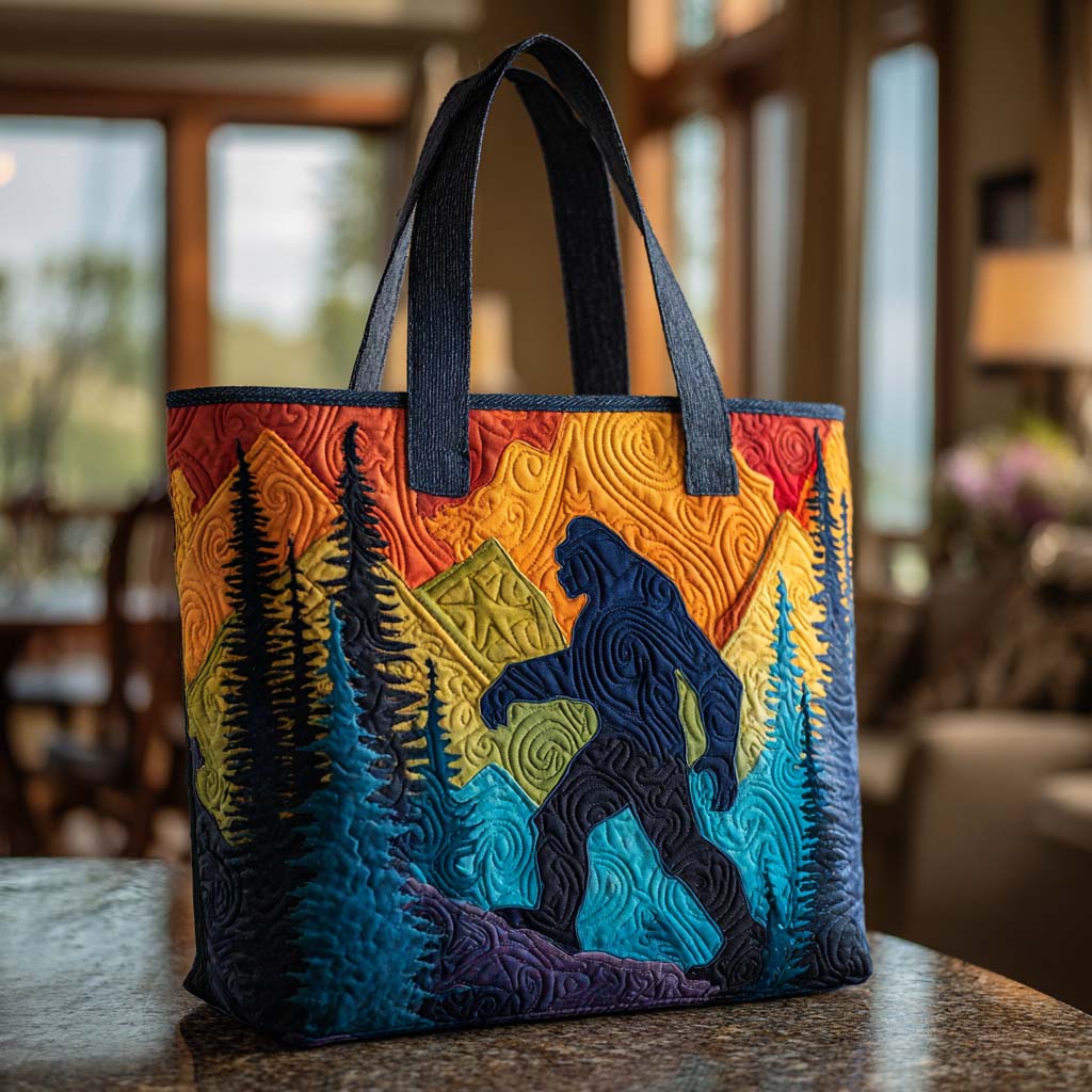 Cozy Bigfoot Vibes Quilted Tote Bag Travel Shoulder Bag Bigfoot Themed Gifts
