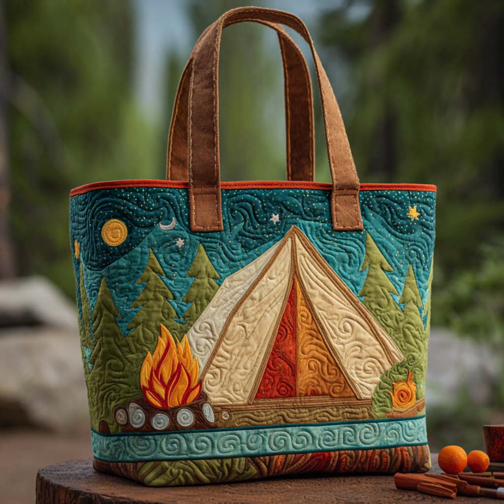 Cozy Camper Vibes Quilted Tote Bag Womens Handbag Camping Themed Gifts