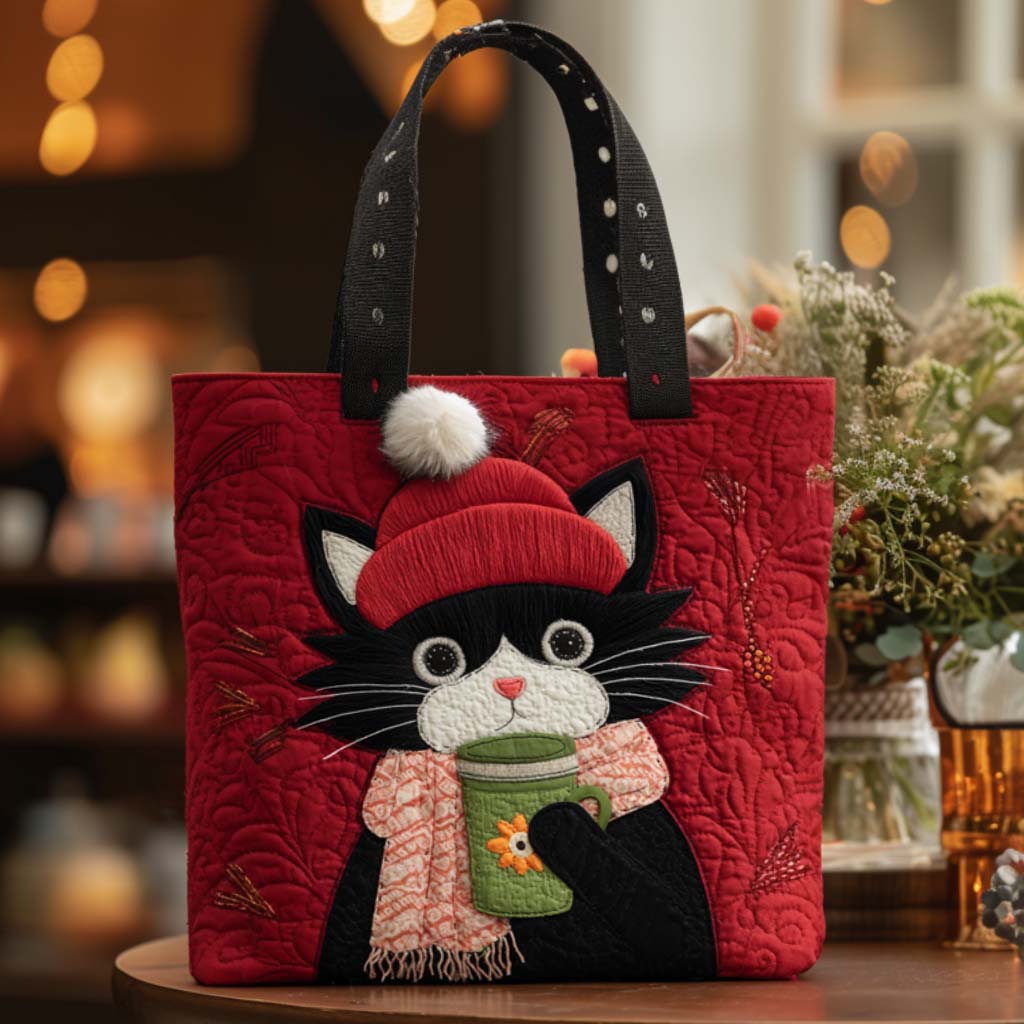 Cozy Cat Quilted Tote Bag Best Everyday Tote Bag Cat Gifts For Women
