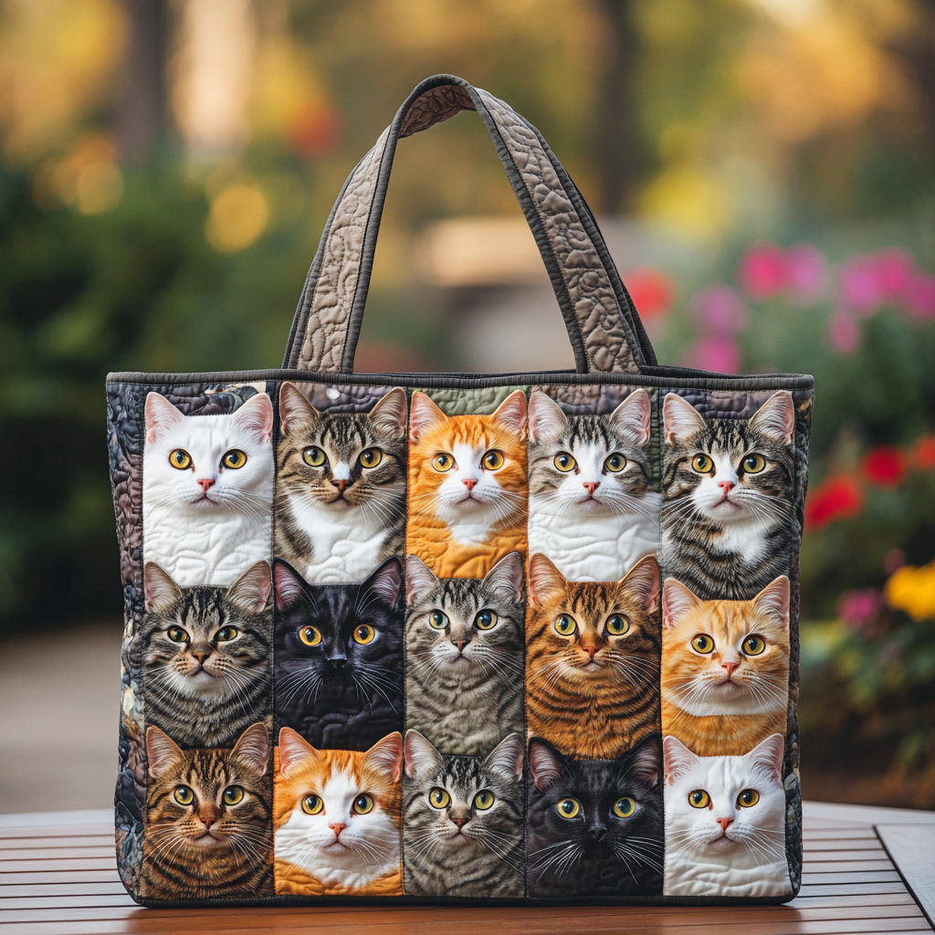 Cozy Cat Quilted Tote Bag Best Handbag For Everyday Use Cat Themed Birthday Gifts