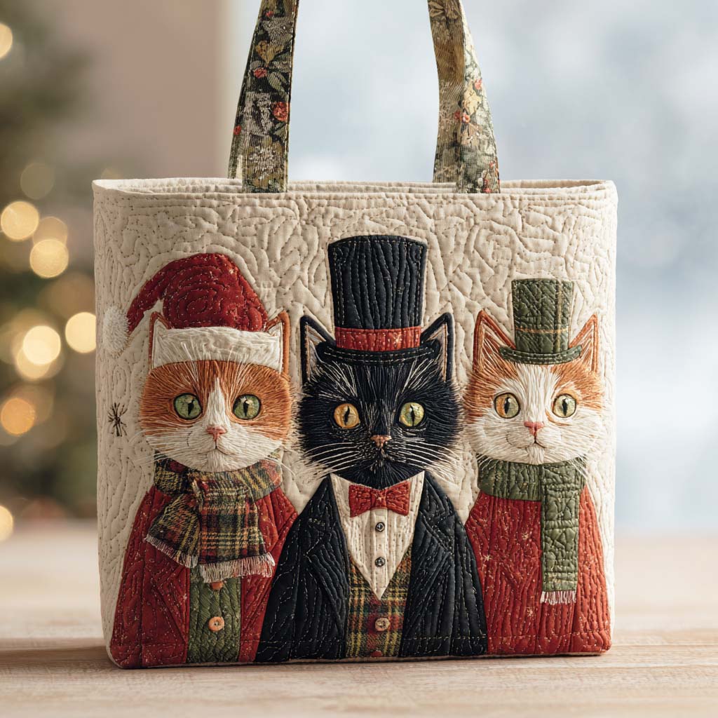 Cozy Cat Quilted Tote Bag Cute Shoulder Bags Birthday Presents For Cat Lovers