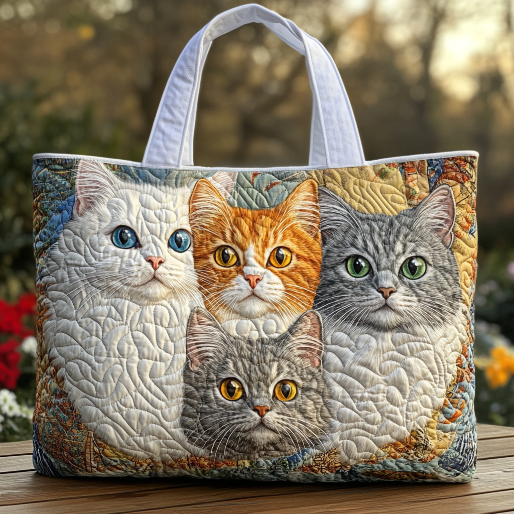 Cozy Cat Quilted Tote Bag Womens Shoulder Bags Cute Gifts For Cat Lovers