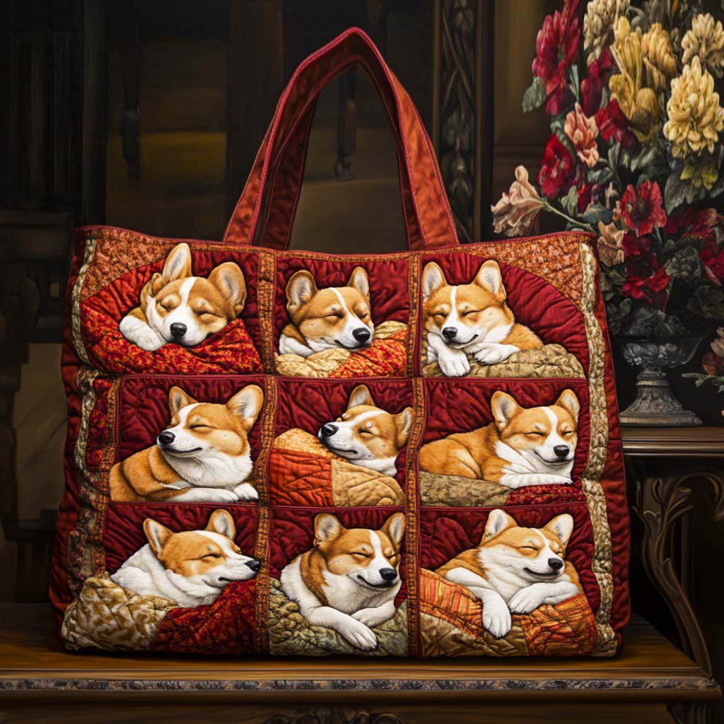 Cozy Corgis Quilted Tote Bag Cute Tote Bags Best Gifts For Corgi Lovers
