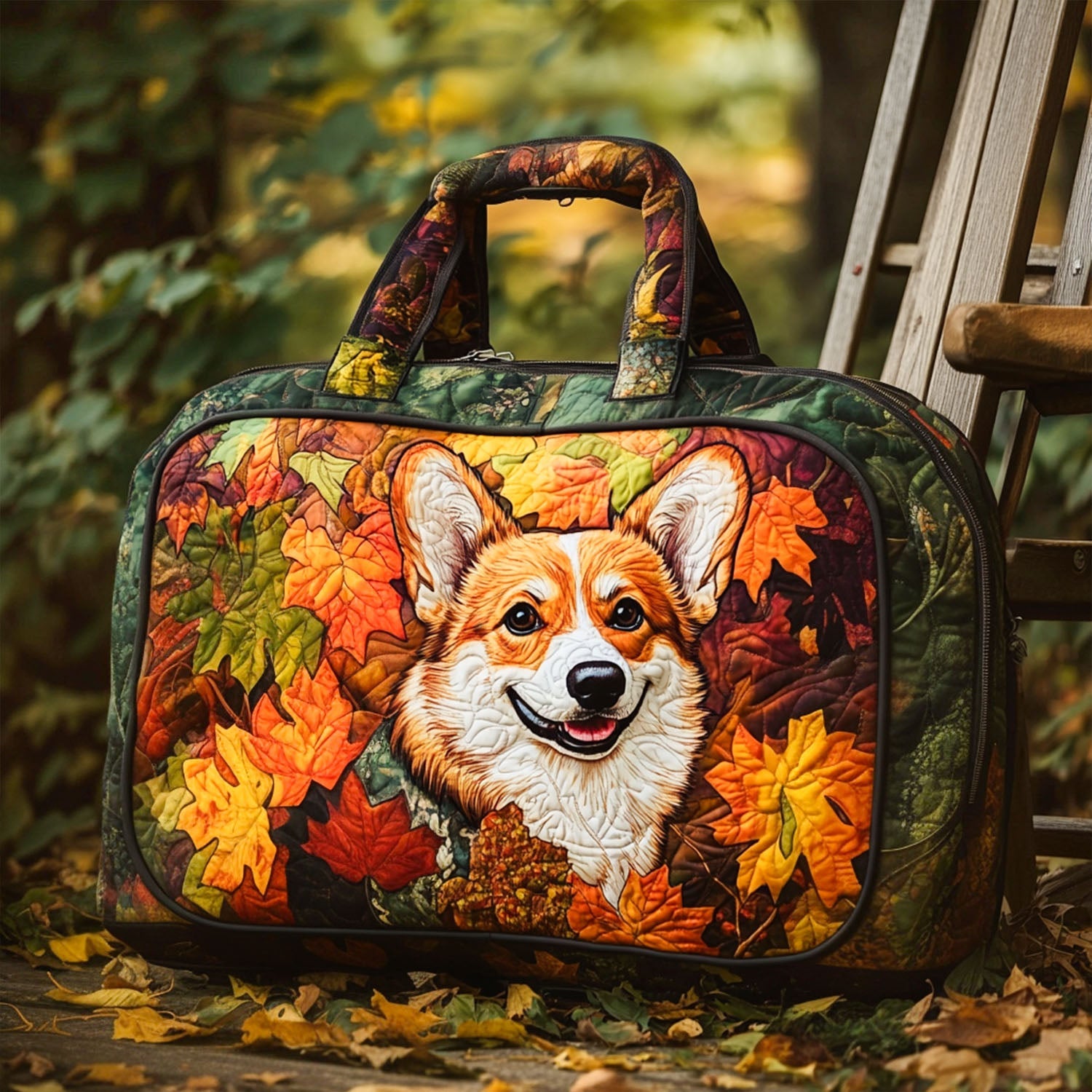 Cozy Fall Corgi Quilted Duffle Bag Weekender Duffel Bag For Women Birthday Gifts For Dog Lovers