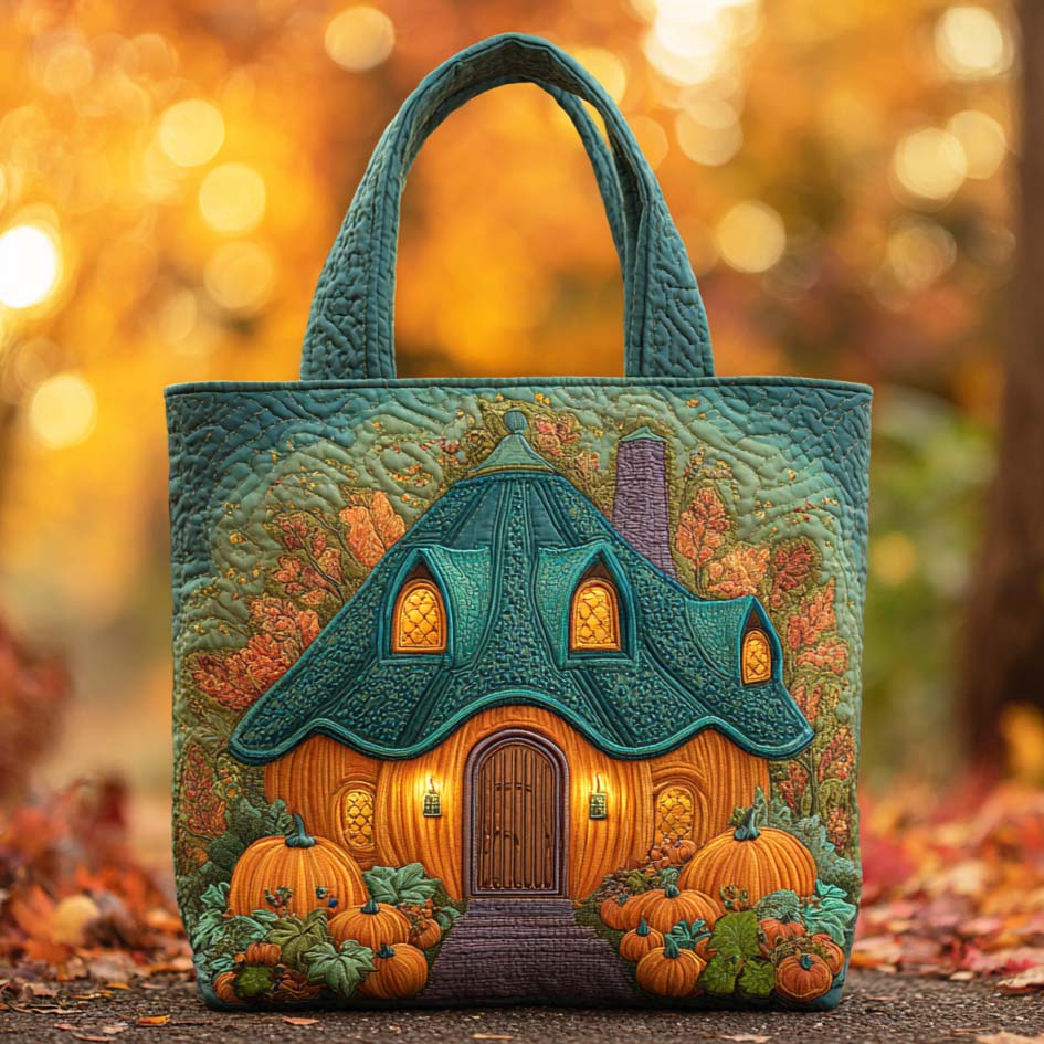 Cozy Pumpkin House Quilted Tote Bag Best Shoulder Handbags Autumn Gifts For Friends