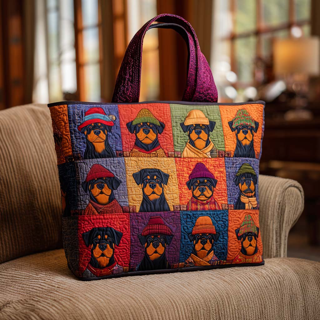 Cozy Rottie Patch Quilted Tote Bag Cute Tote Bags Rottweiler Things To Buy
