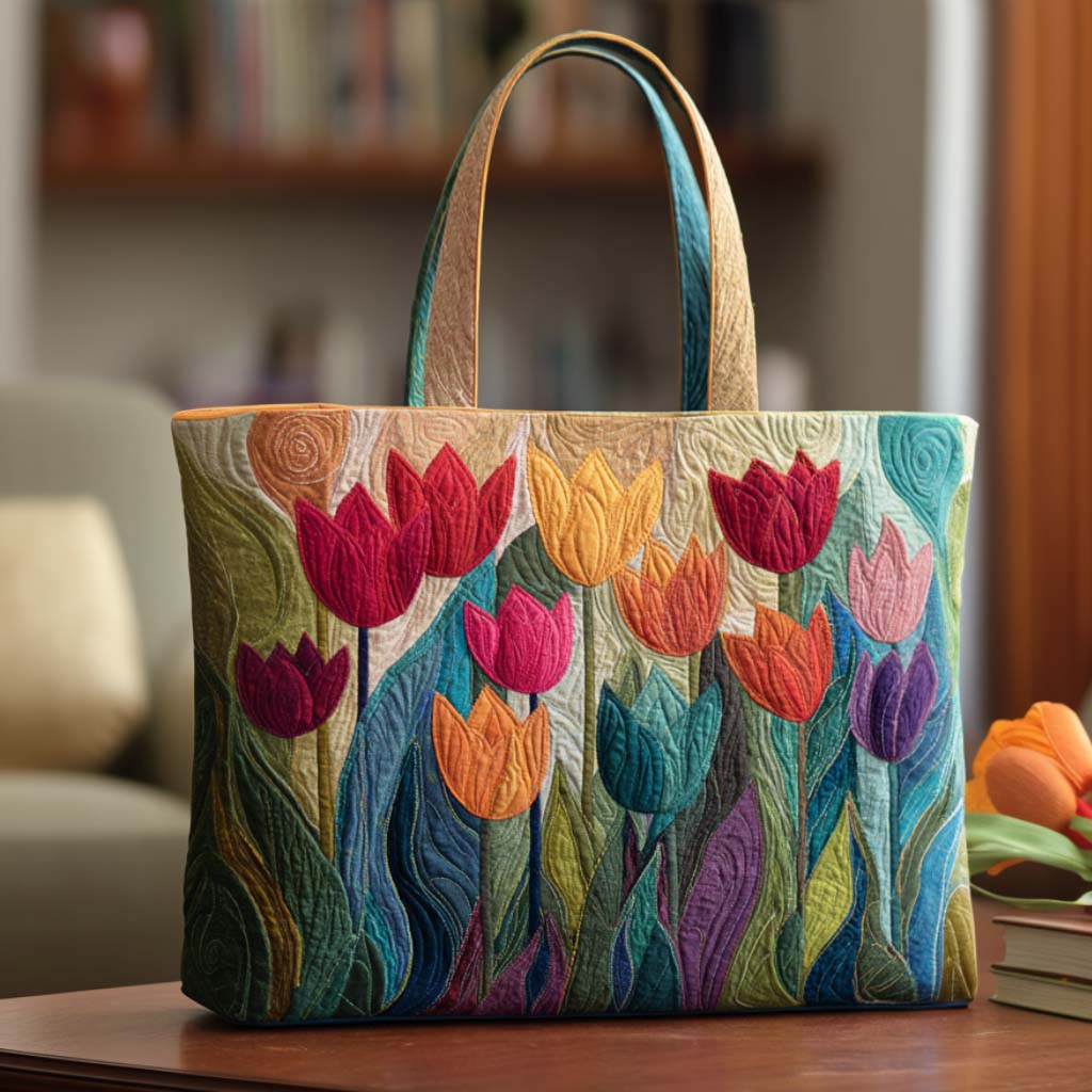 Cozy Tulip Garden Quilted Tote Bag Best Shoulder Bags Mother's Day Delivery Gifts