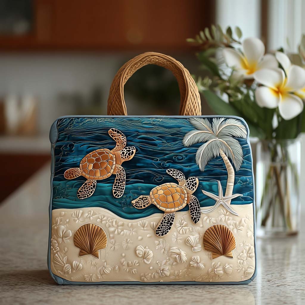Cozy Turtle Days Quilted Tote Bag Handbags Sea Turtle Gift Ideas For Her