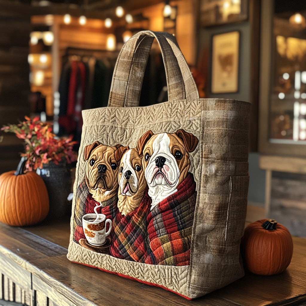 Cozy Wrinkles Quilted Tote Bag Shoulder Bag Vintage Gift Ideas For Bulldog Lovers