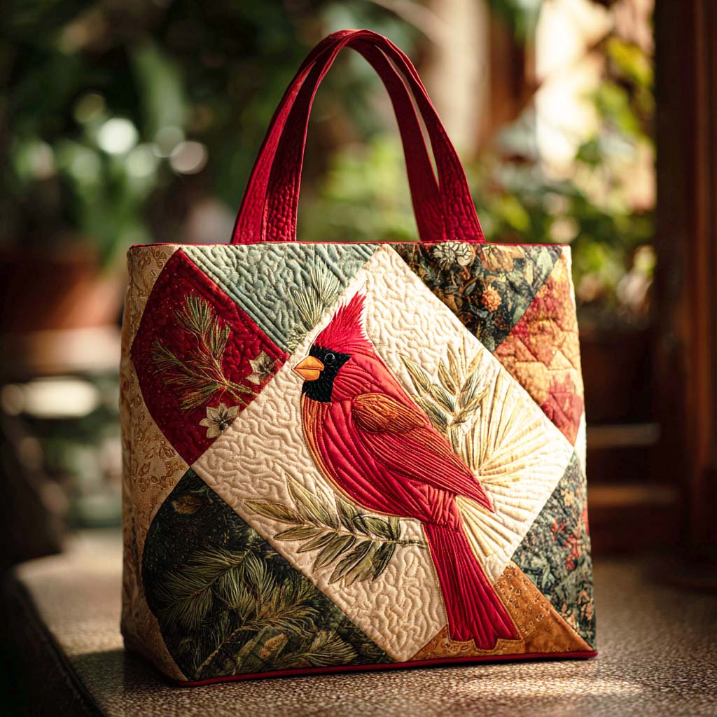 Crimson Frost Quilted Tote Bag Work Totes For Women Red Cardinal Gift Items