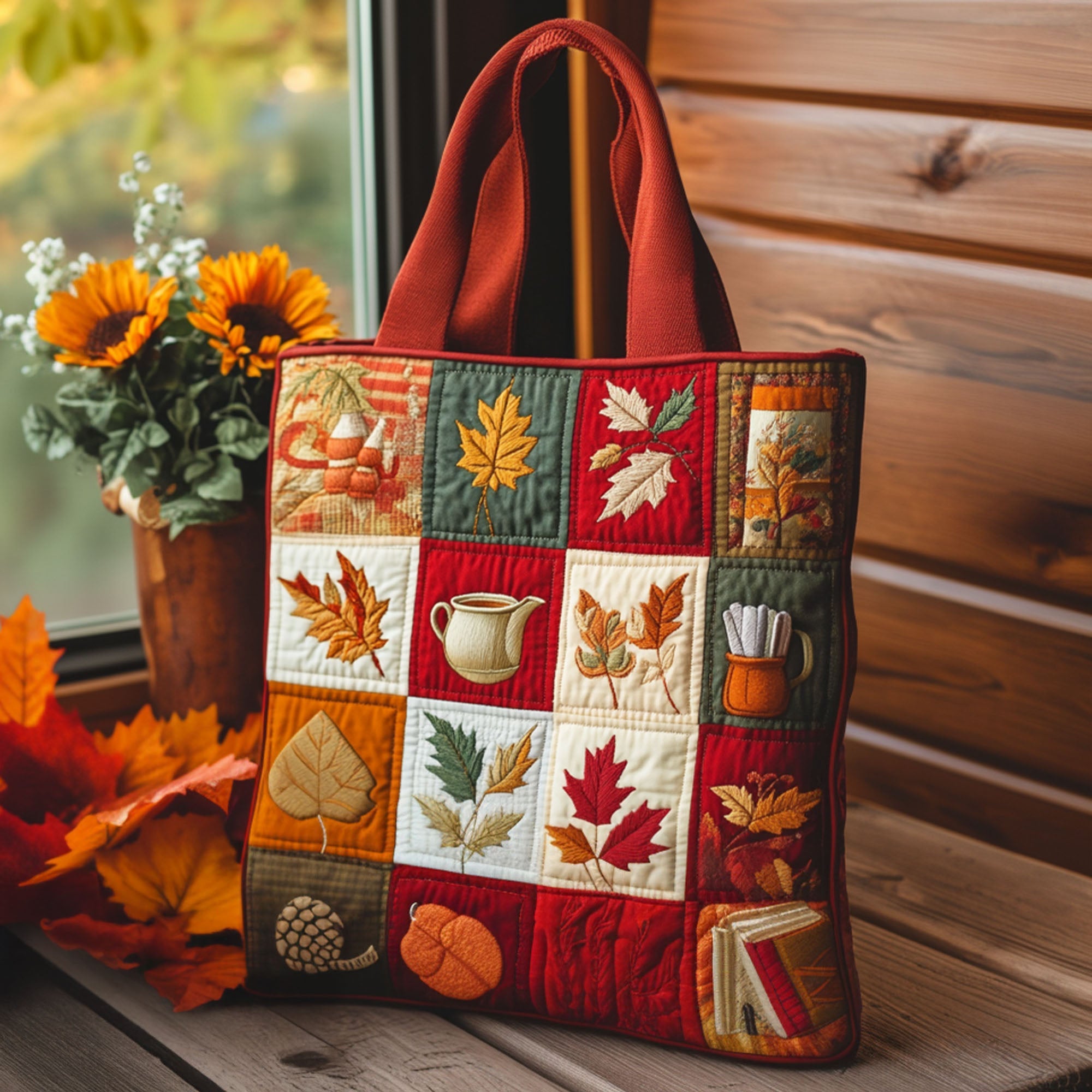 Crisp Autumn Quilted Tote Bag Vintage Shoulder Bag Gift For Mid Autumn Festival - Image 3