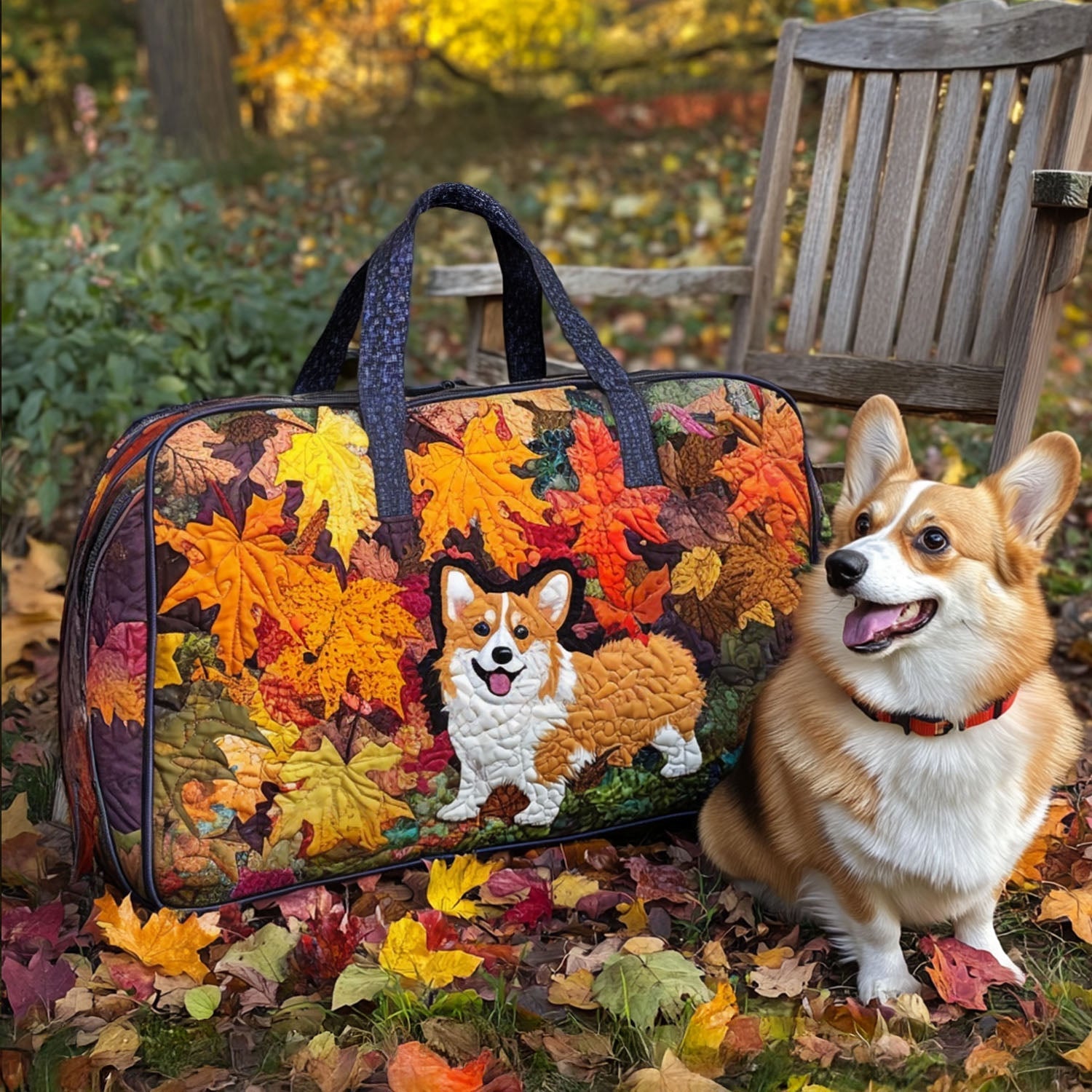 Crisp Breeze Corgi Quilted Duffle Bag Weekender Duffel Bag Women Dog Inspired Gifts