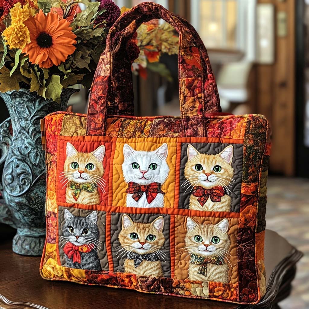 Crisp Cat Days Quilted Tote Bag Tote Bags For Women Top Gifts For Cat Lovers
