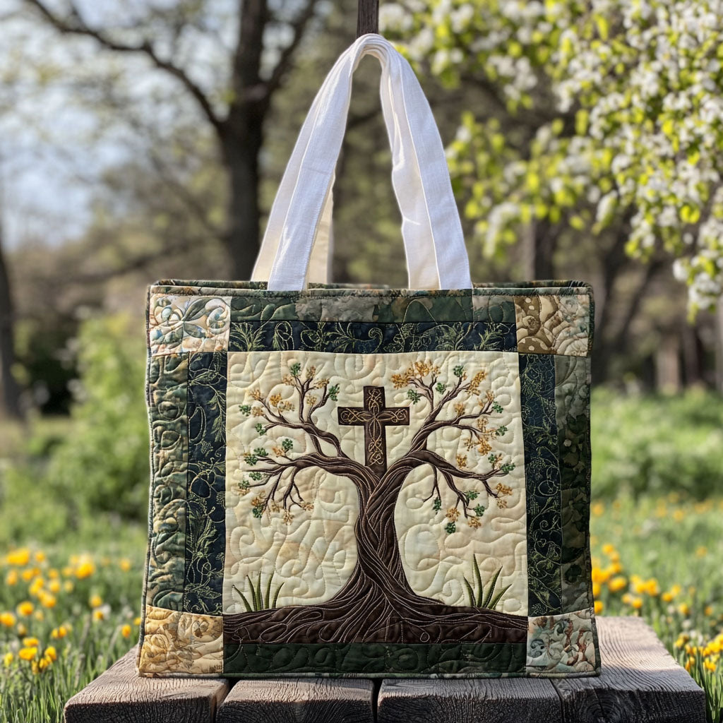 Cross of Glory Quilted Tote Bag Vintage Shoulder Bag Christian Gifts For Her