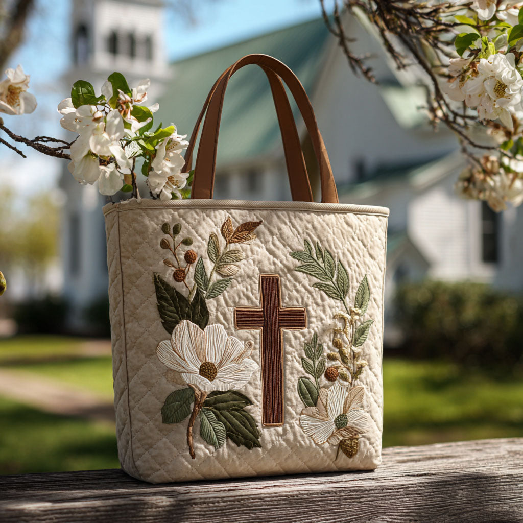 Cross of Triumph Quilted Tote Bag Most Popular Tote Bags Christian Present Ideas