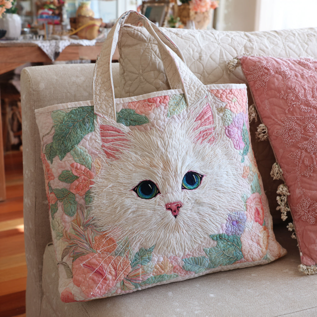 Crystal Cat Whisper Quilted Tote Bag Shoulder Bags For Women Unique Gifts For Cat Lovers