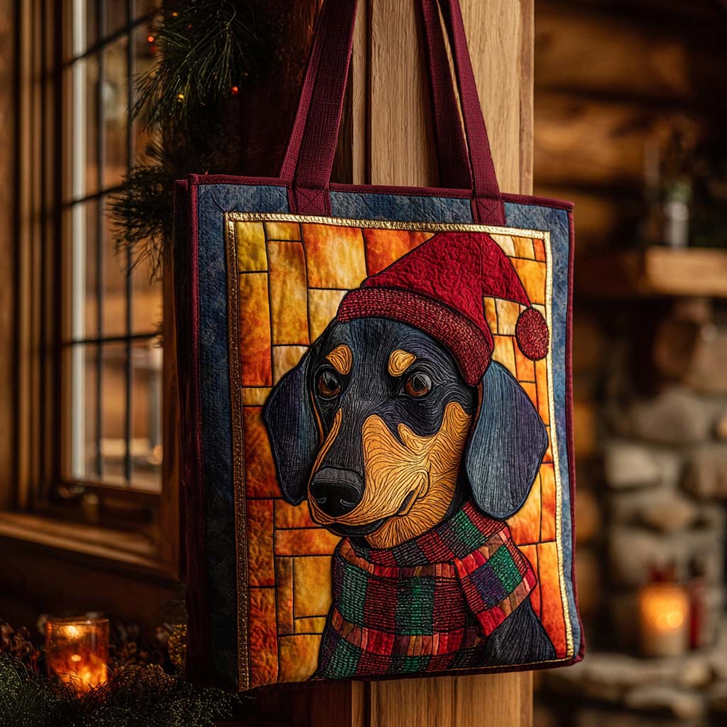 Dachshund Yuletide Glow Quilted Tote Bag Tote Bag Shoulder Sausage Dog Merchandise