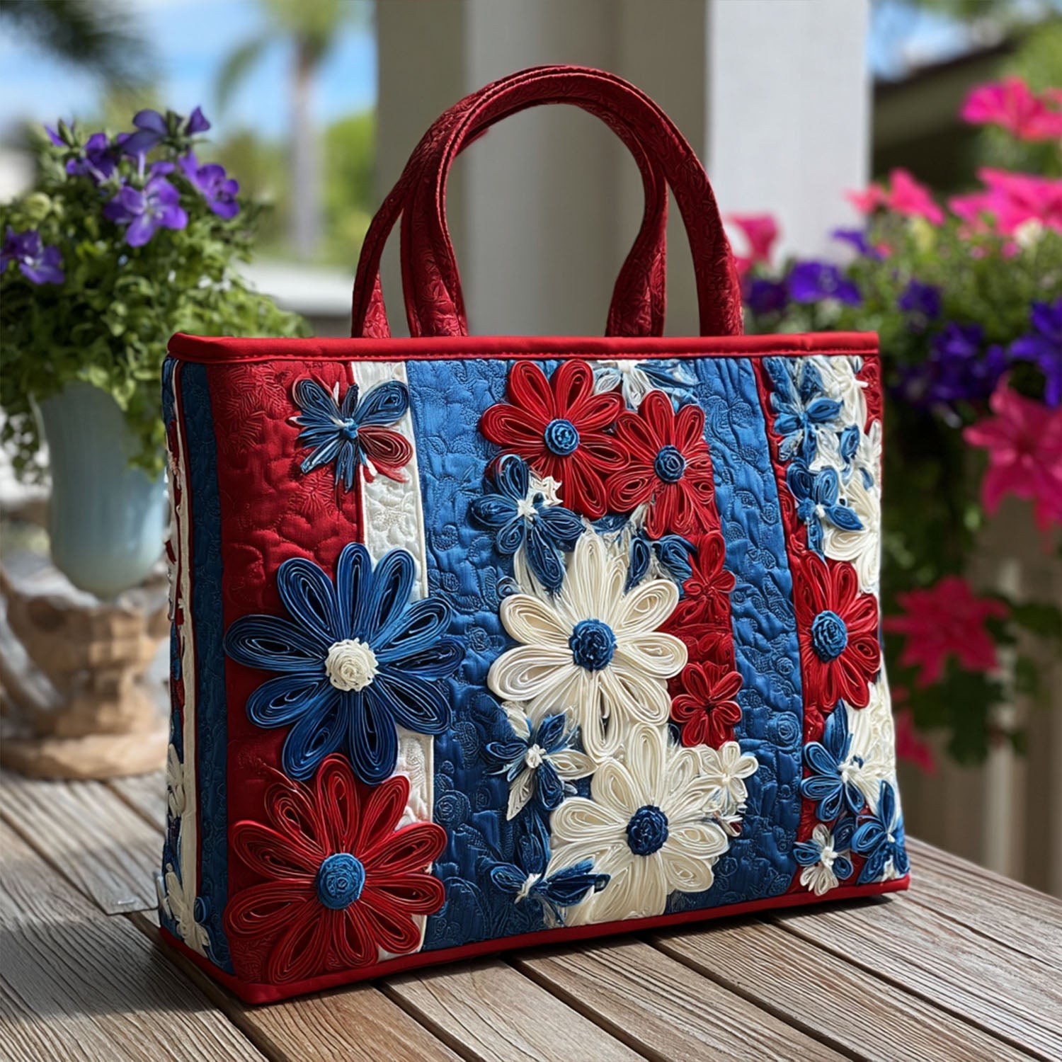 Daisies of July Quilted Tote Bag Perfect Tote Bag Patriotic Presents
