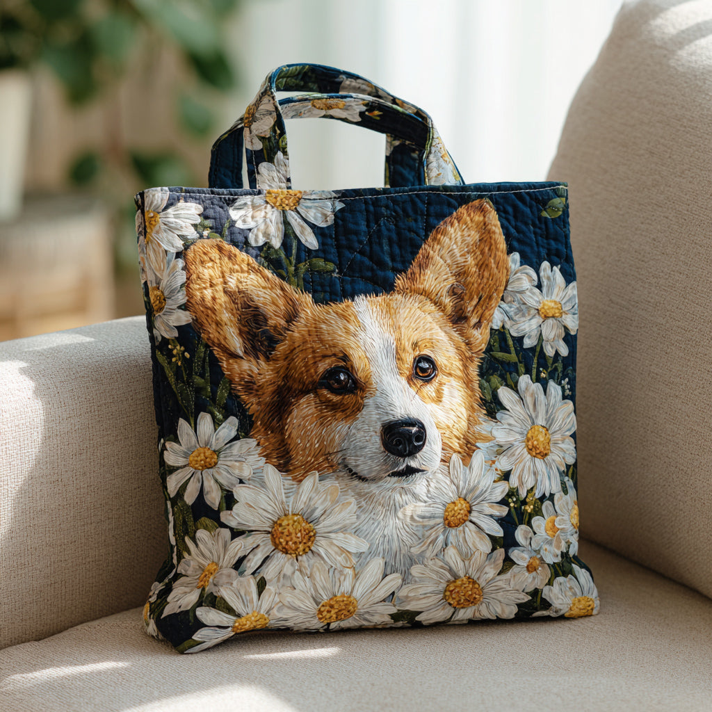 Daisy Corgi Quilted Tote Bag Shoulder Bag Corgi Gifts For Him Her