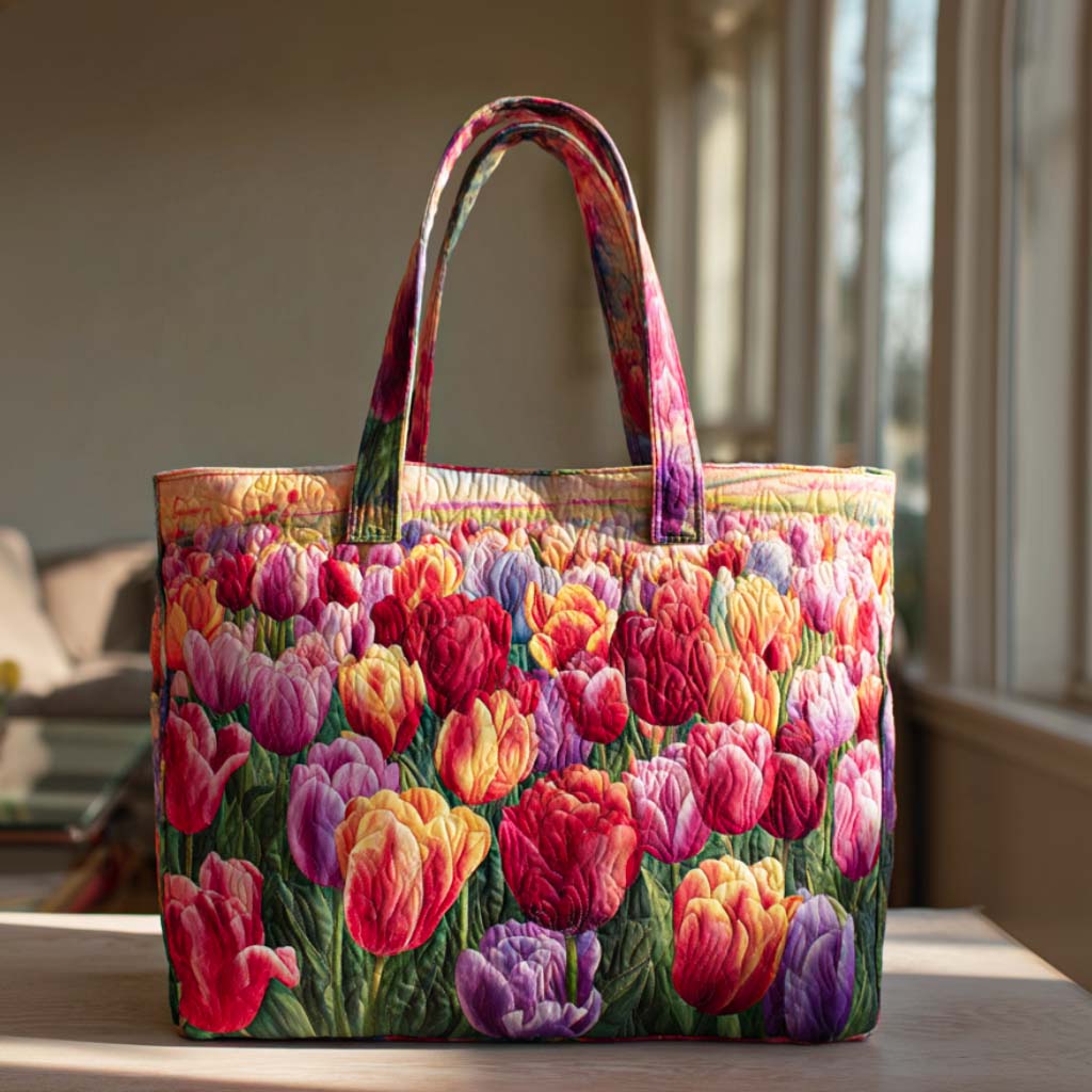 Dancing Tulip Breeze Quilted Tote Bag Handbags Best Gifts For Tulip Lovers