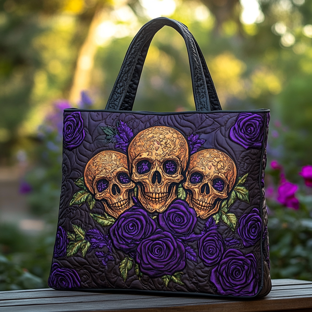 Dark Bloom Quilted Tote Bag Shoulder Bag Cute Cool Skull Gifts