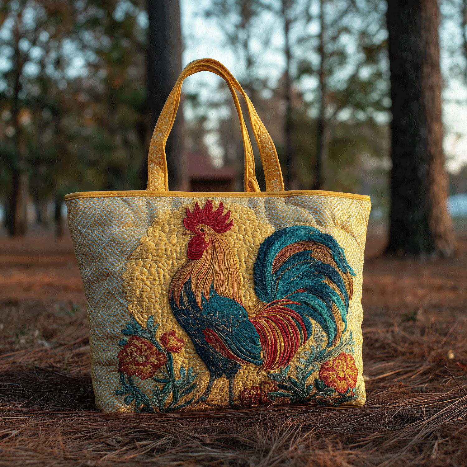 Dawn Rooster Quilted Tote Bag Popular Designer Totes Gifts For People Who Own Chickens