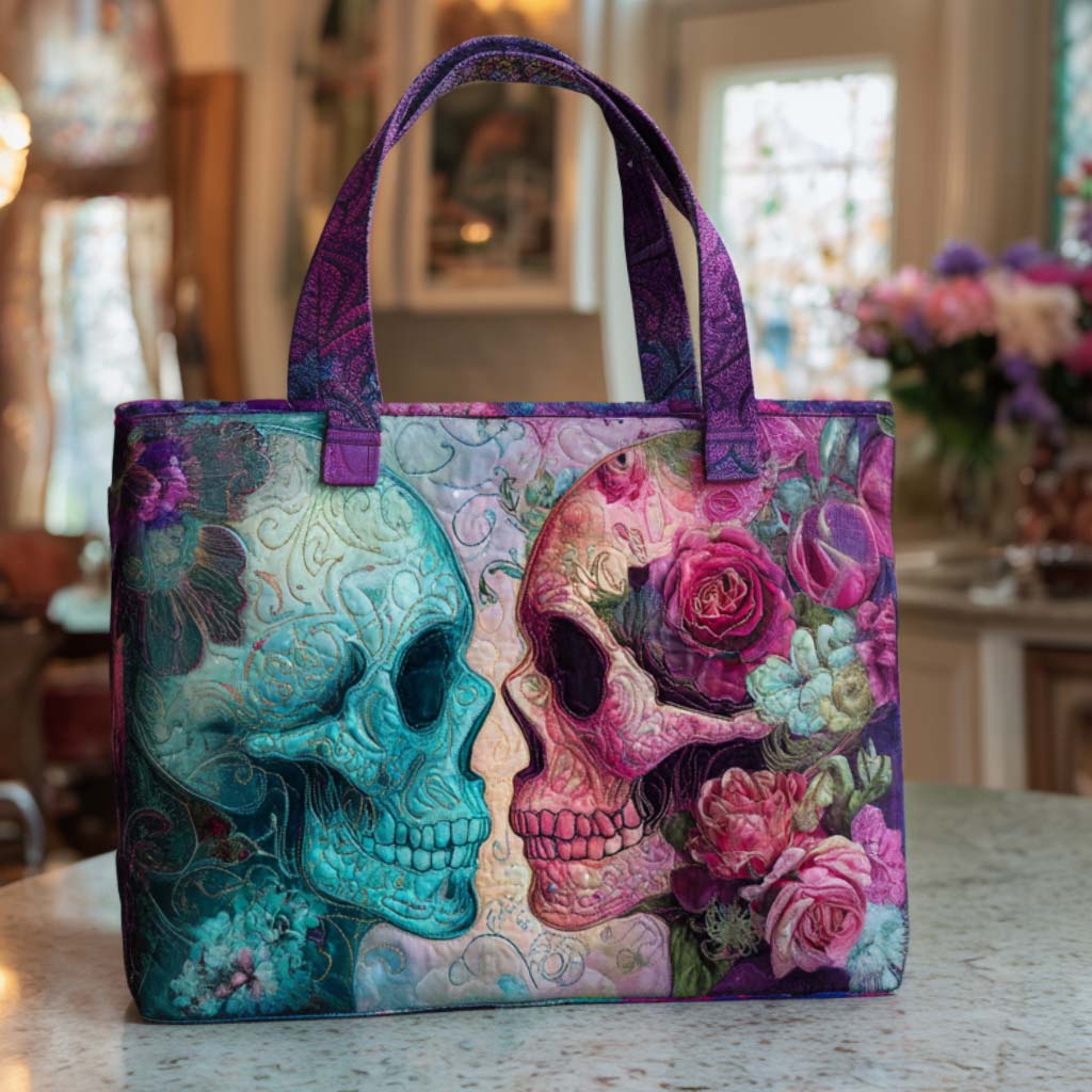 Deadly Bloom Quilted Tote Bag Perfect Shoulder Bag Skull Birthday Gifts