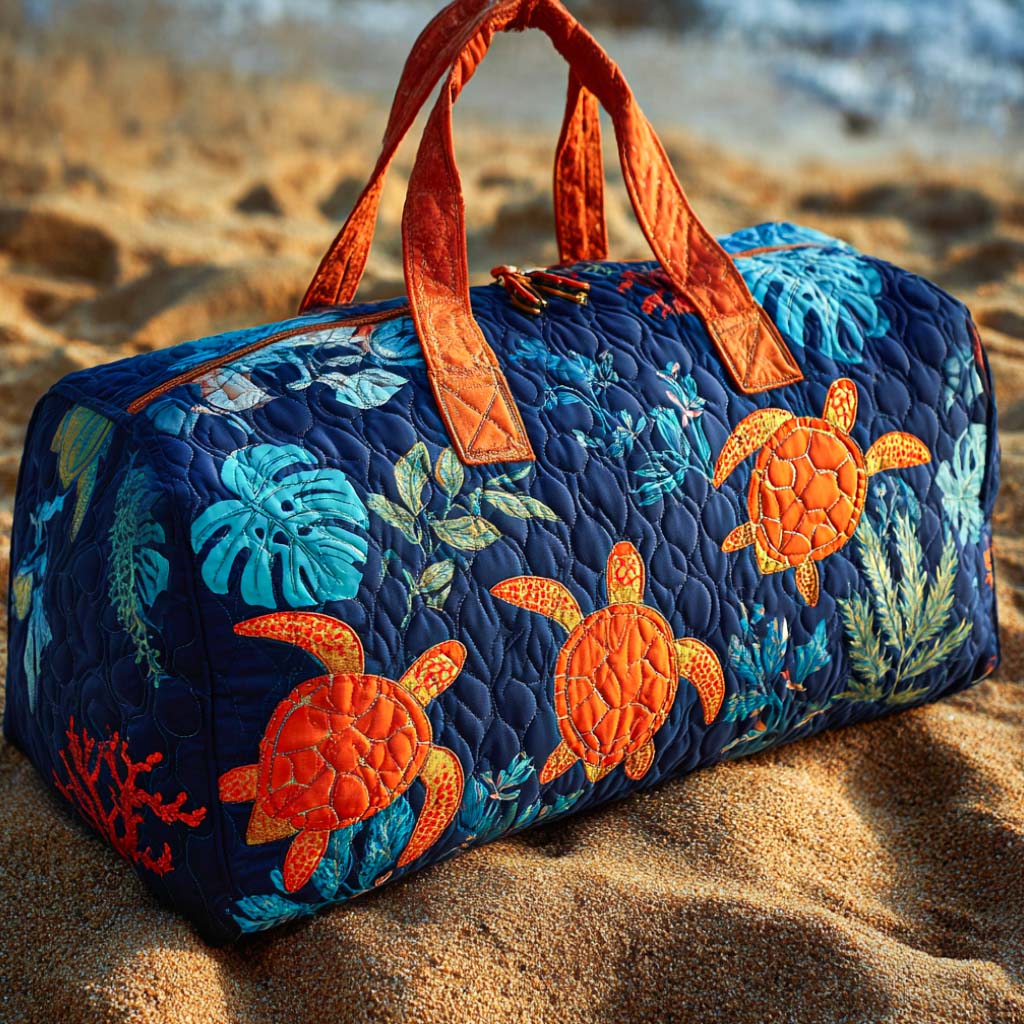 Deep Blue Quilted Duffle Bag Trendy Duffel Bags Sea Turtle Gifts For Her