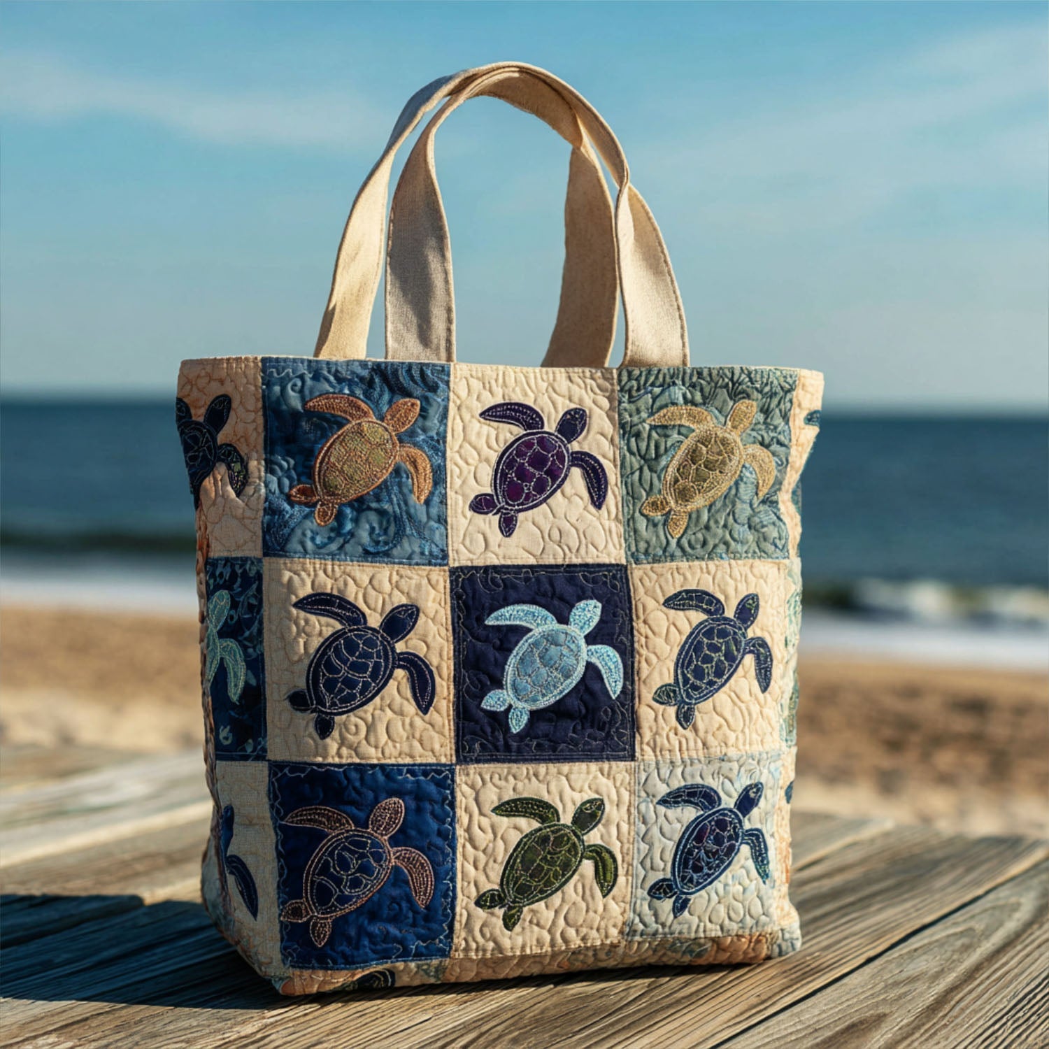 Deep Sea Traveler Quilted Tote Bag Best Shoulder Tote Bag Unique Sea Turtle Gifts