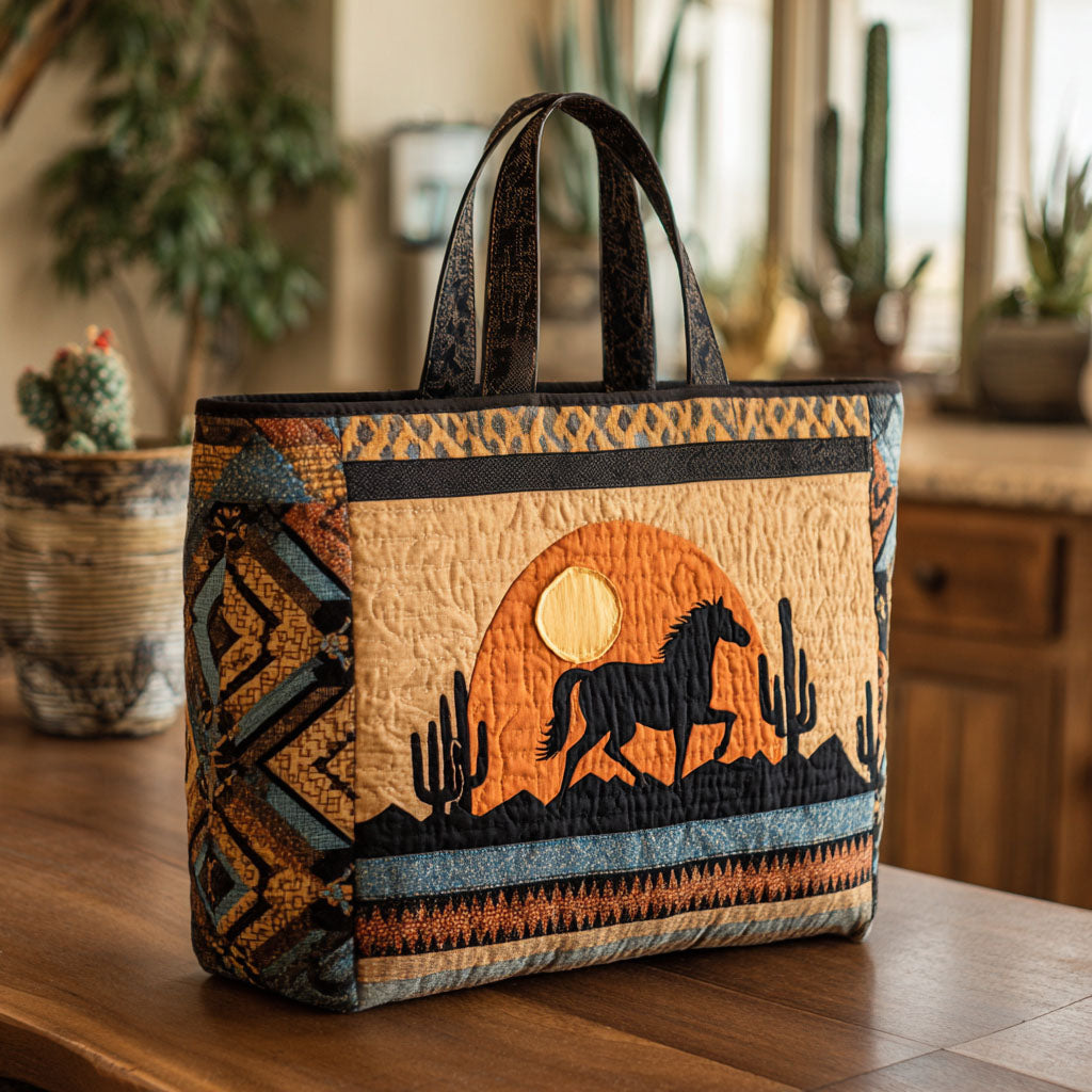 Desert Gallop Quilted Tote Bag Quilted Shoulder Bag Gifts For Cowboy Husband