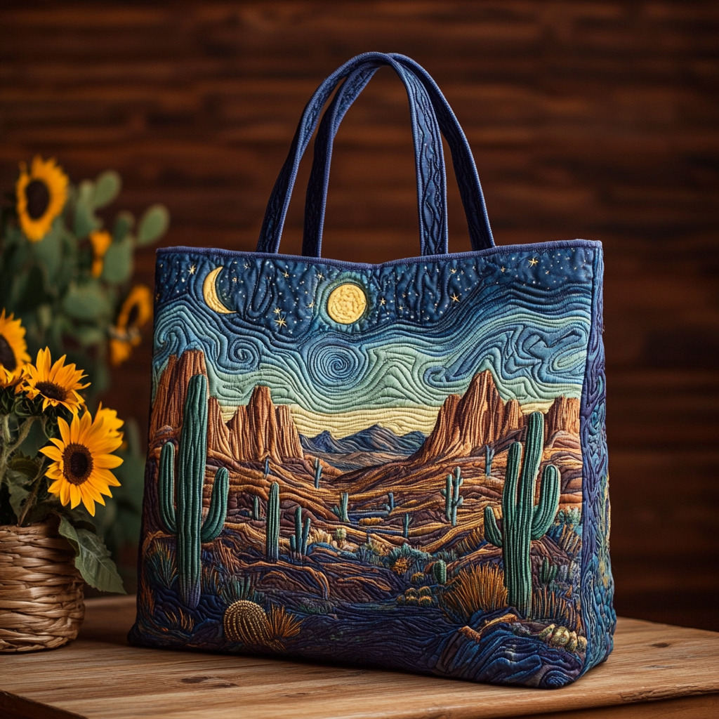 Desert Moonrise Quilted Tote Bag Top Design Tote Bag Mexican Inspired Gifts