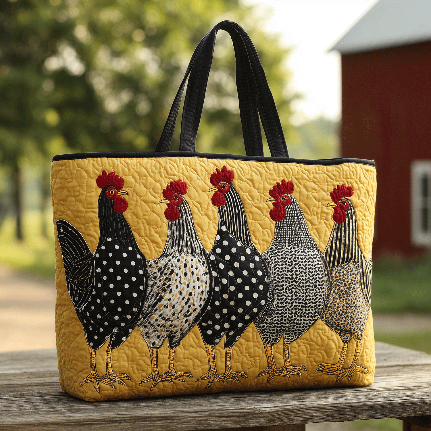 Dotted Hens Quilted Tote Bag High Quality Totes Chicken Novelty Gifts