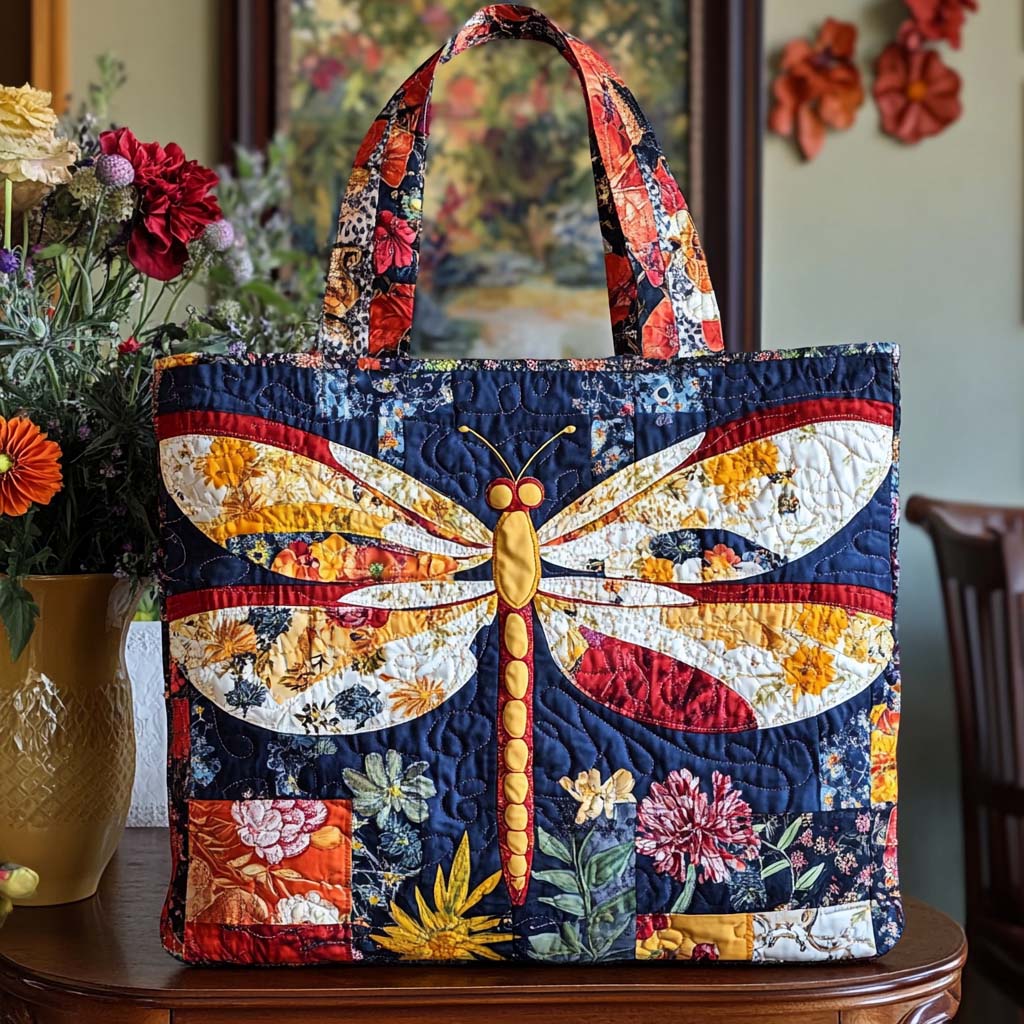 Dragonfly Bliss Quilted Tote Bag Best Shoulder Bags Unusual Dragonfly Gifts