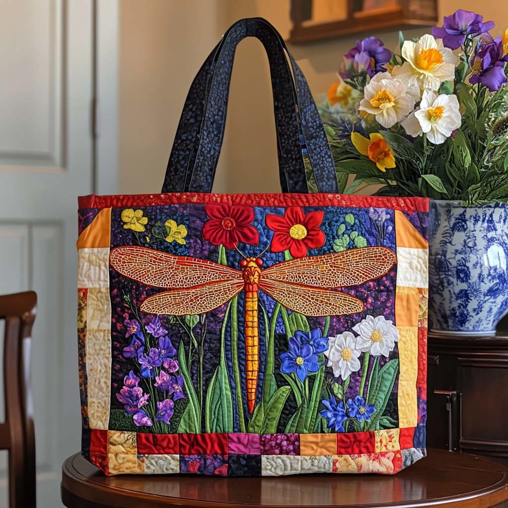 Dragonfly Charm Quilted Tote Bag Cute Shoulder Bags Dragonfly Mother's Day Gifts