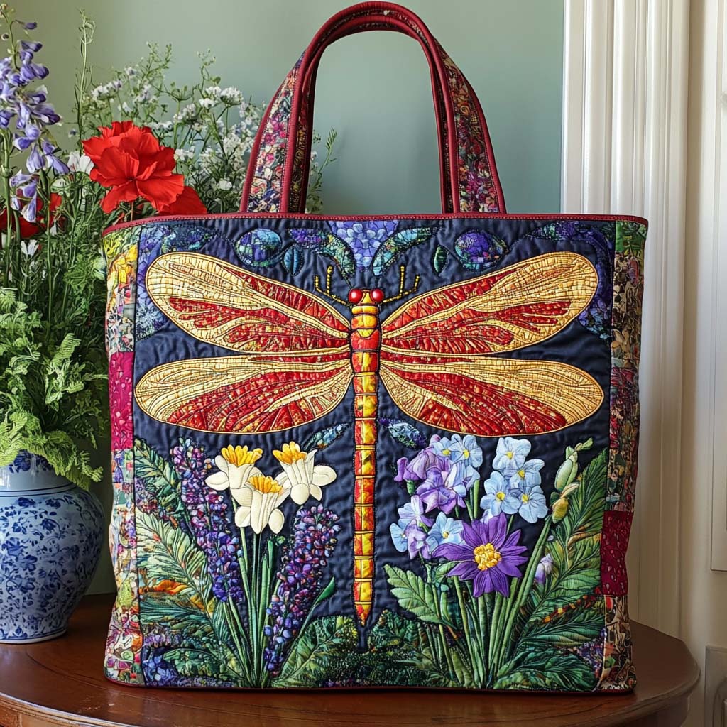 Dragonfly Garden Quilted Tote Bag Quilted Shoulder Bag Dragonfly Gifts For Men