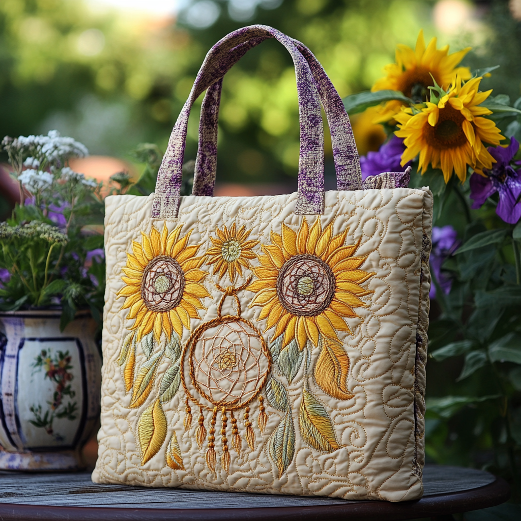 Dreamcatcher Sun Blooms Quilted Tote Bag Trendy Shoulder Bags Sunflower Mother's Day Gifts