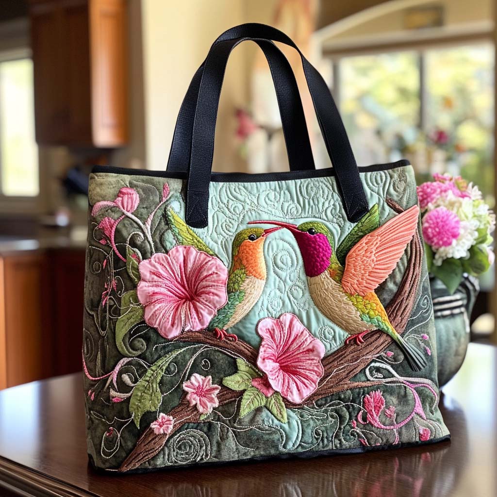 Dreamy Hummingbird Trail Quilted Tote Bag Cool Tote Bags For Women Birthday Gifts For Hummingbird Lovers