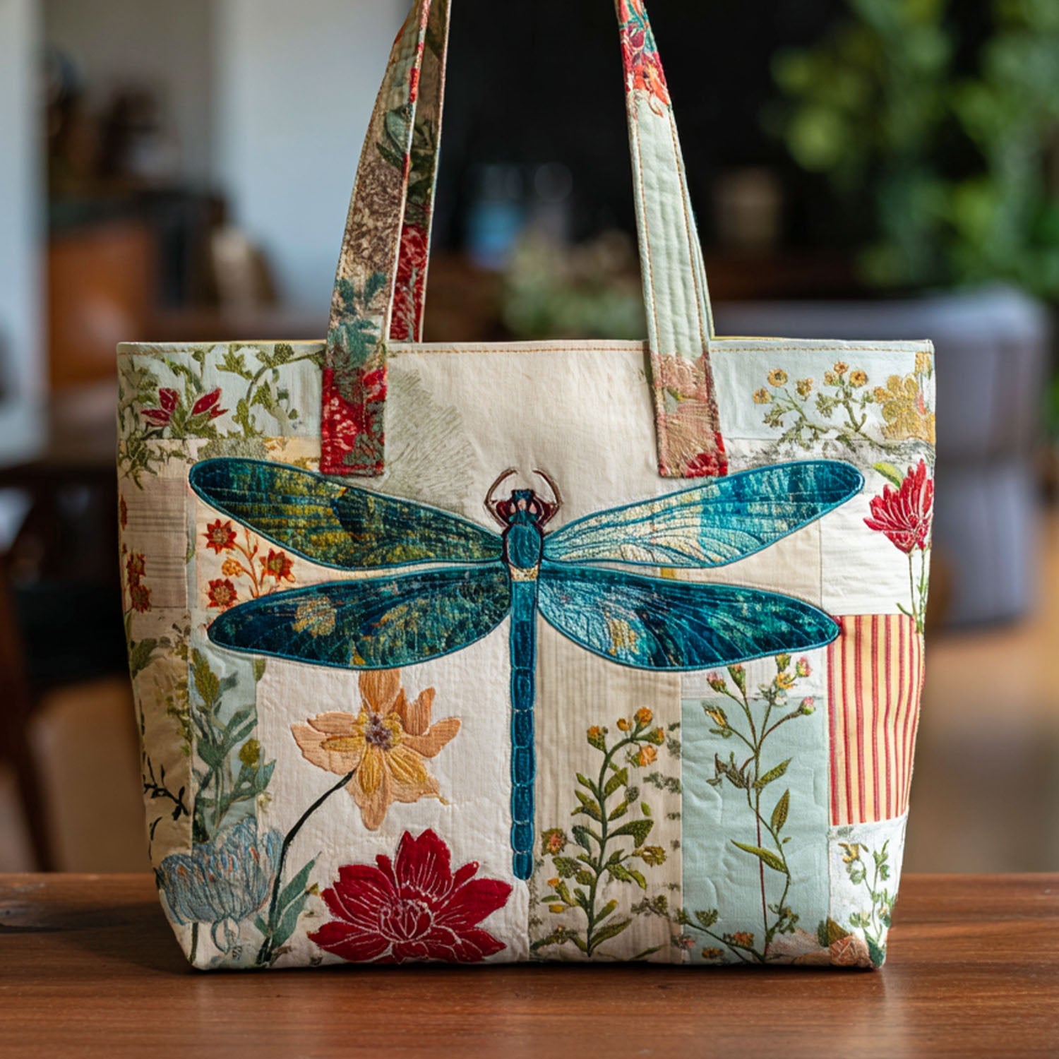 Echo in the Breeze Quilted Tote Bag Best Everyday Shoulder Bag Great Dragonfly Lover Gift Ideas