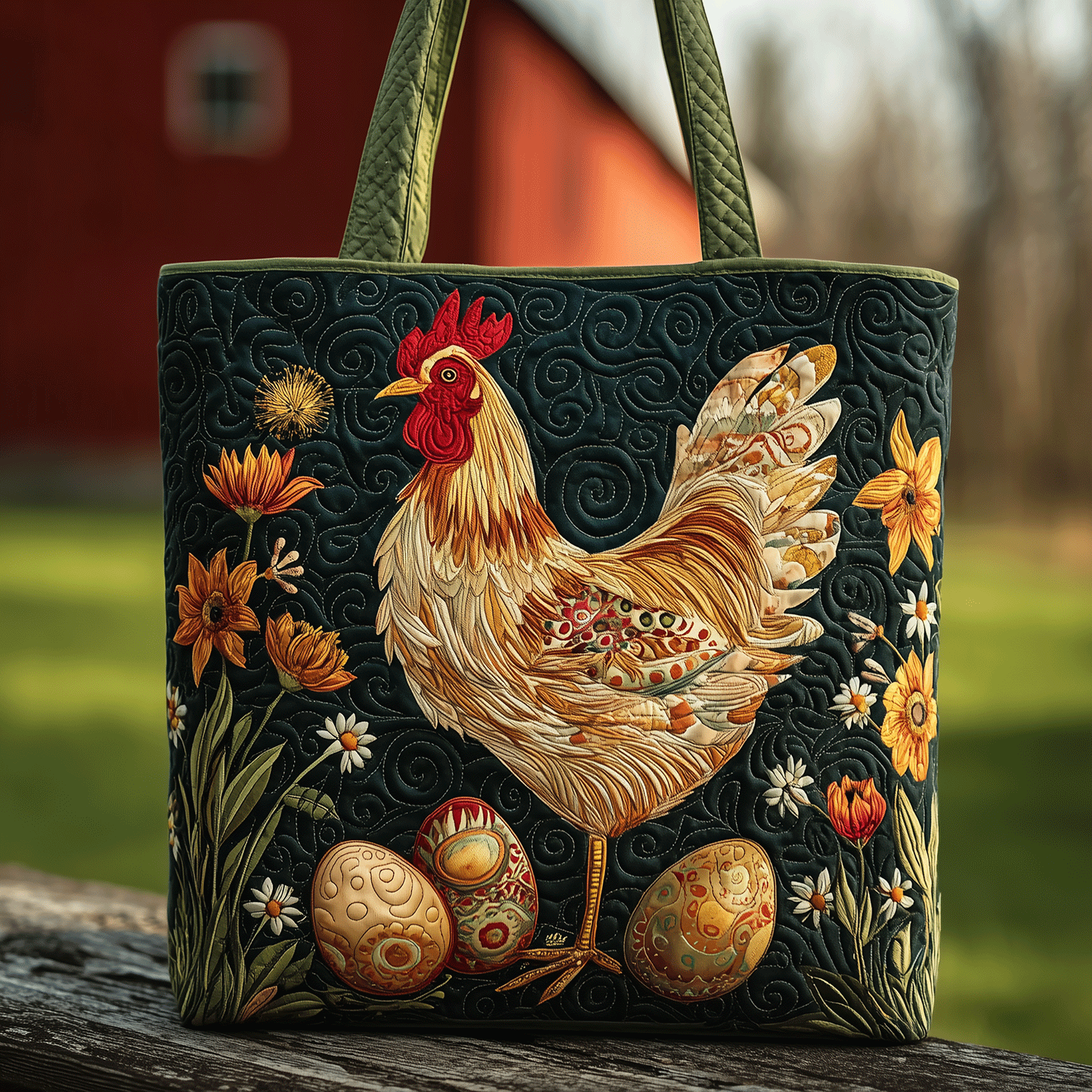 Eggside Chic Quilted Tote Bag Womens Handbag Chicken Related Gifts