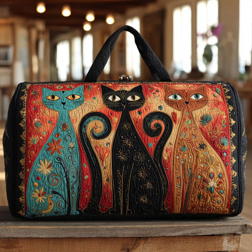 Enchanted Cats Trio Quilted Duffle Bag Women's Sport Duffel Bag Gift Ideas For Cat People