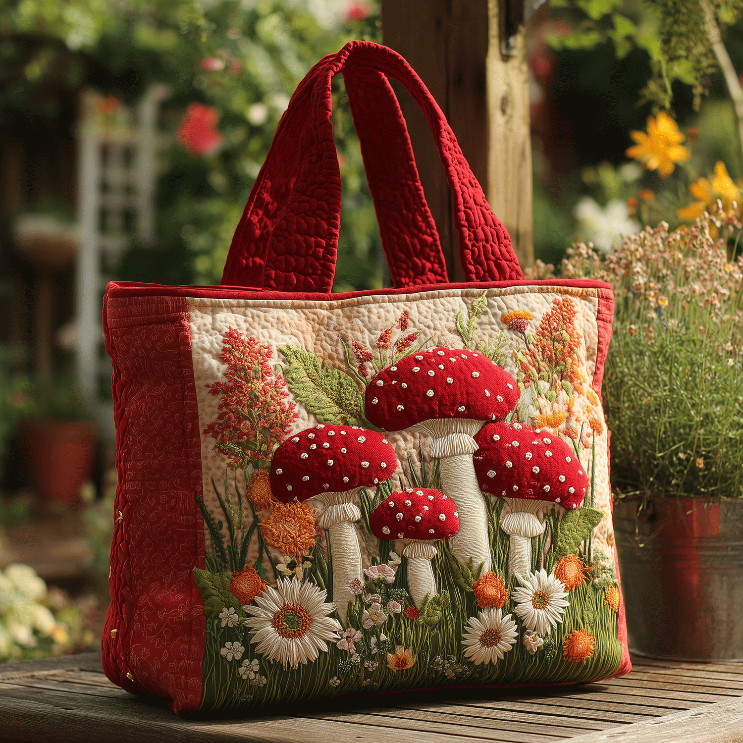 Enchanted Fungi Quilted Tote Bag Popular Totes Gifts For Mushroom Hunters