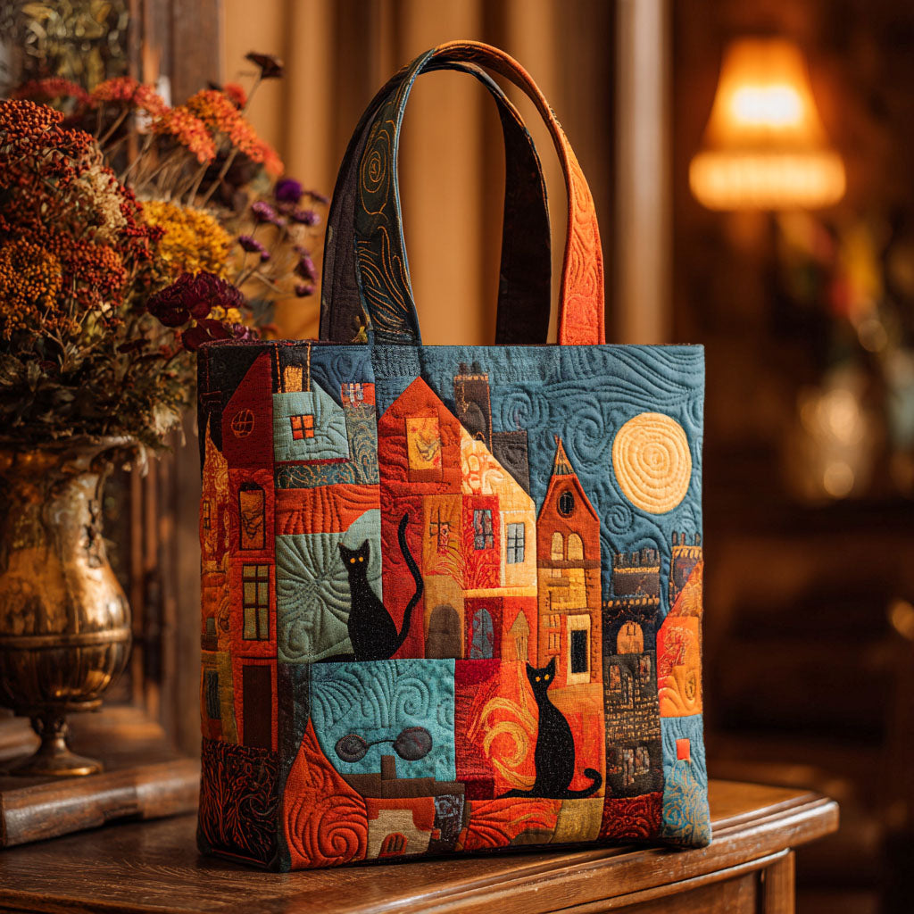 Enchanted Whiskers Quilted Tote Bag High Quality Totes Gifts For Black Cat Lovers