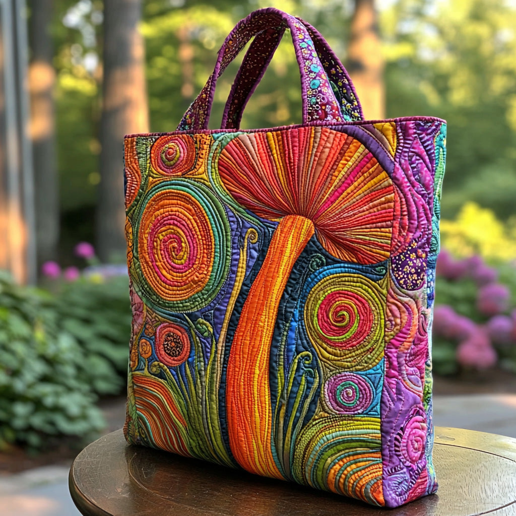 Fairy Shrooms Quilted Tote Bag Shoulder Handbag Gift Ideas For Hippie Mom