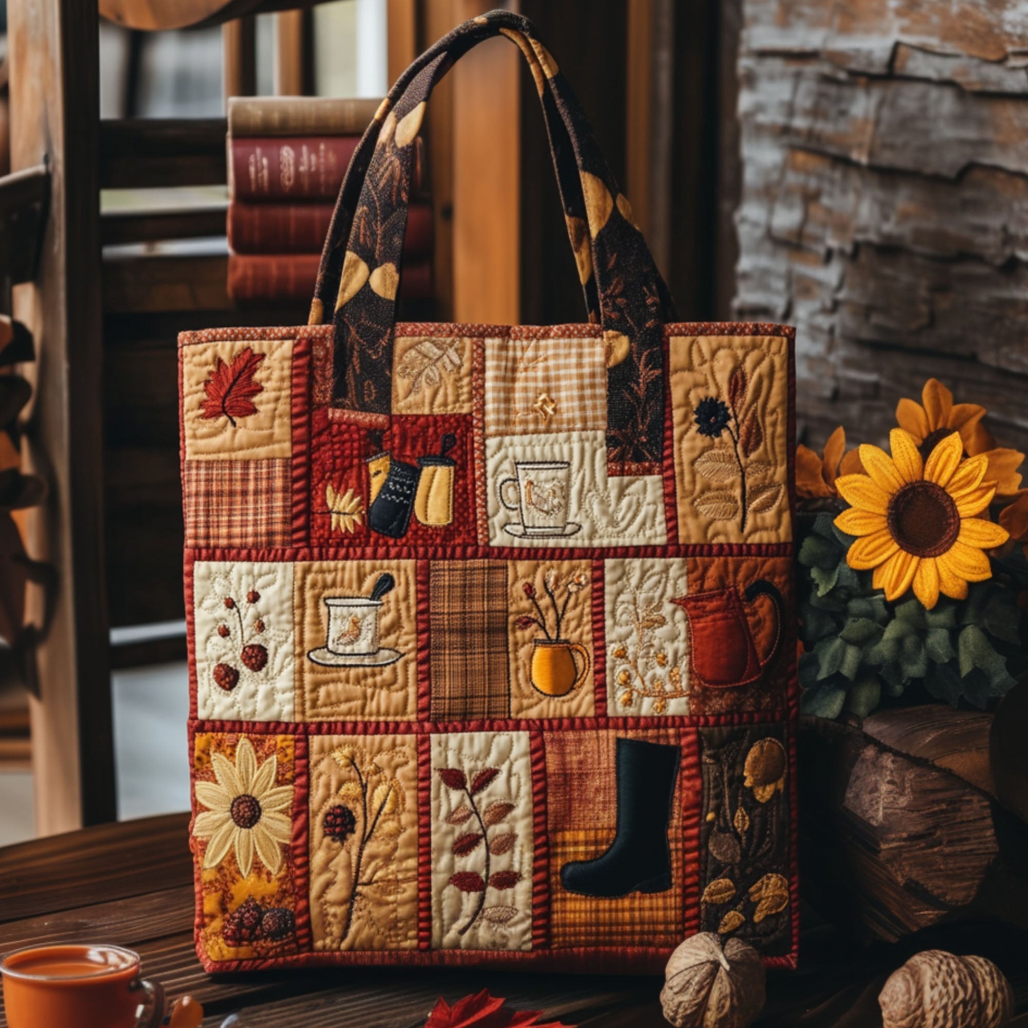 Fall Colors Quilted Tote Bag Shoulder Bag Sale Presents For Stepmom - Image 3