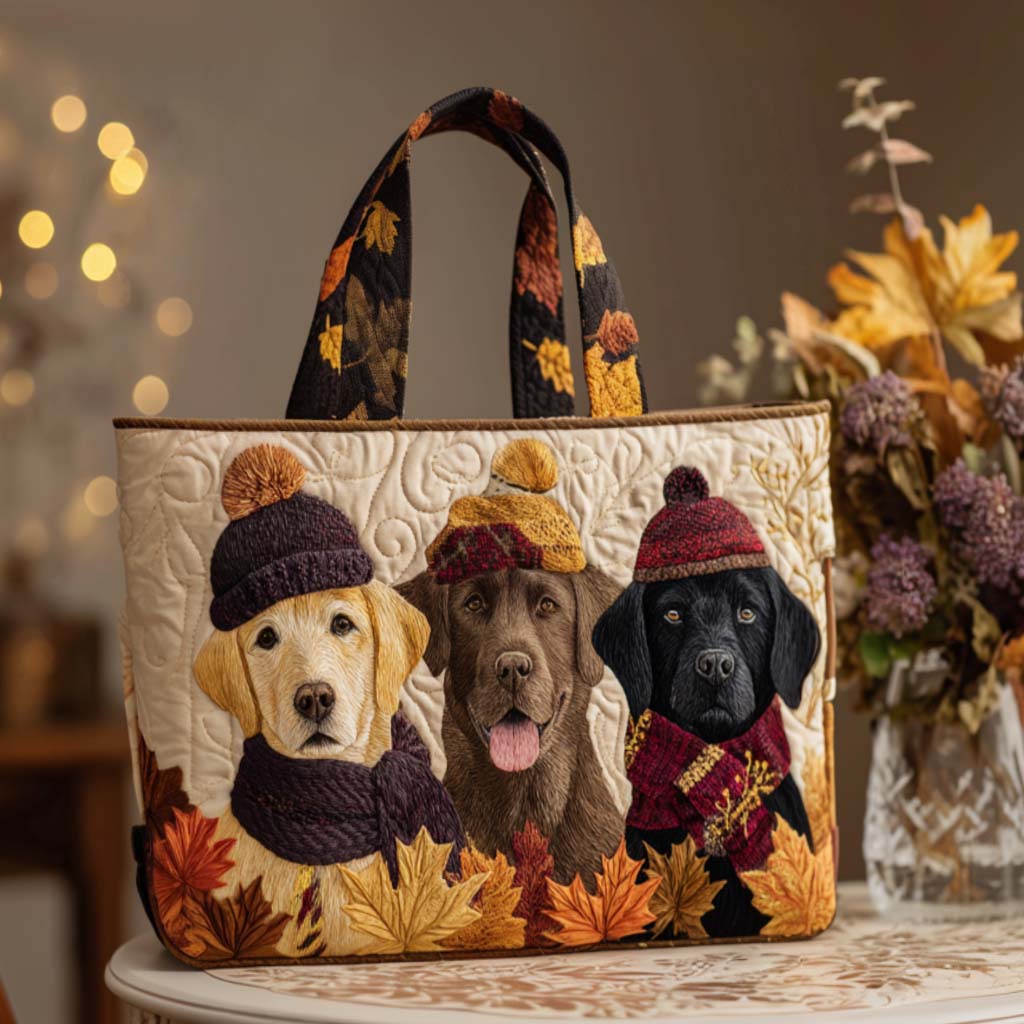 Fall Cozy Labs Quilted Tote Bag Trendy Shoulder Bags Labrador Gift Ideas